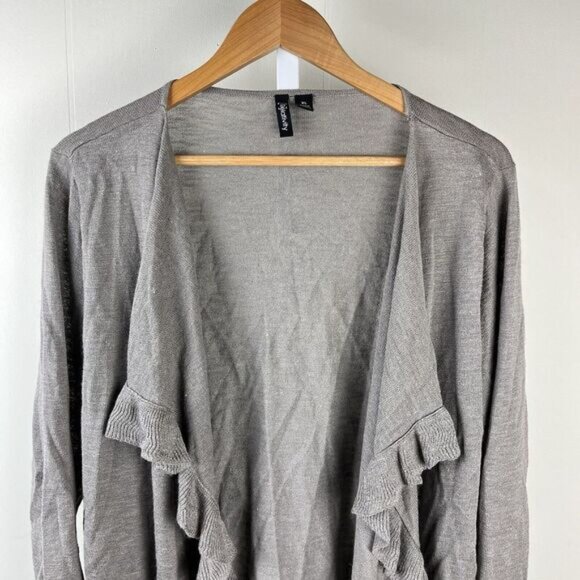 Relativity Cardigan Sweater Gray Open Front Ruffle Ramie Rayon Womens XL - Picture 2 of 5